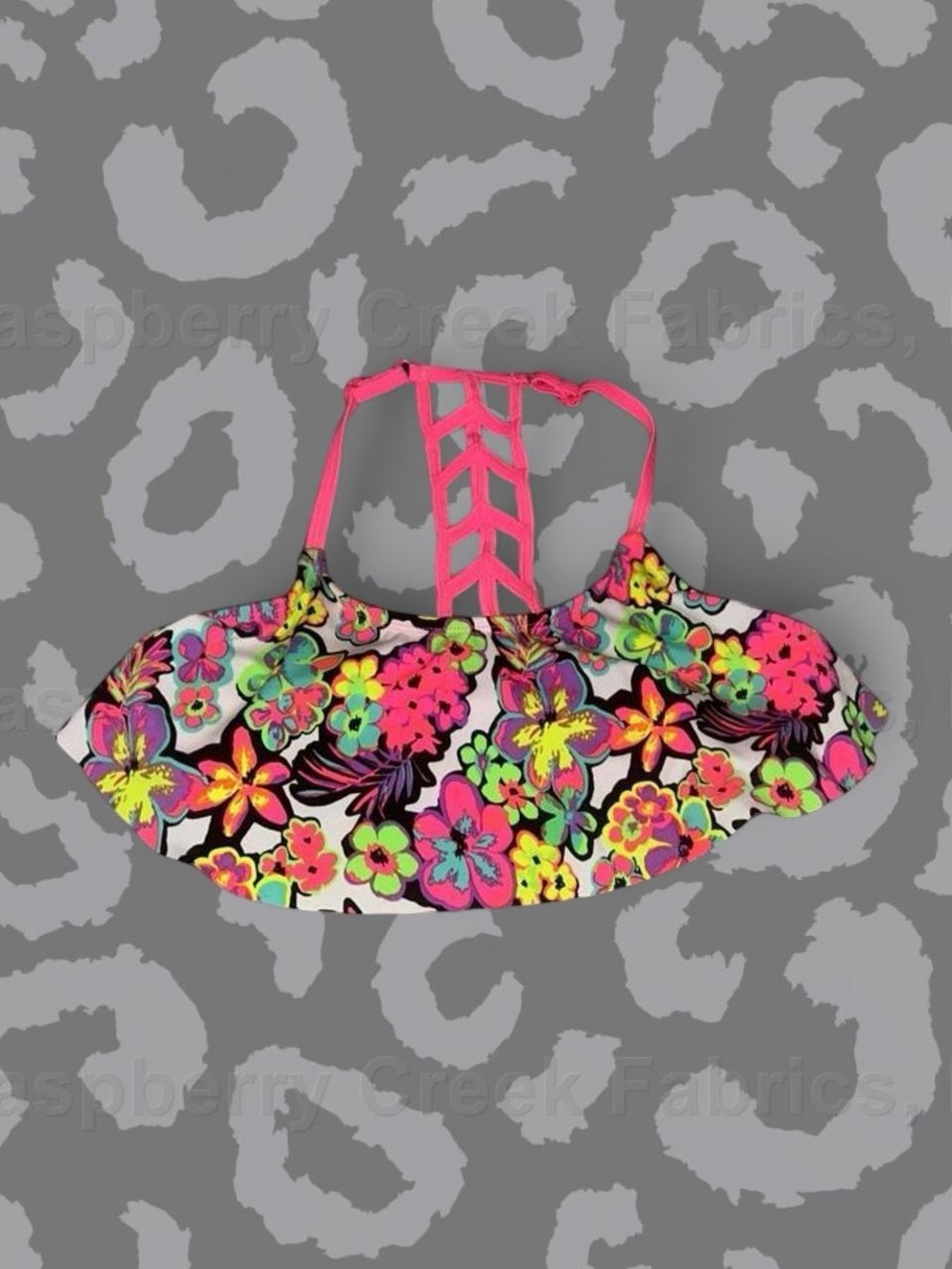 Justice Neon Floral Halter Swim Top - Pink, Yellow, Green